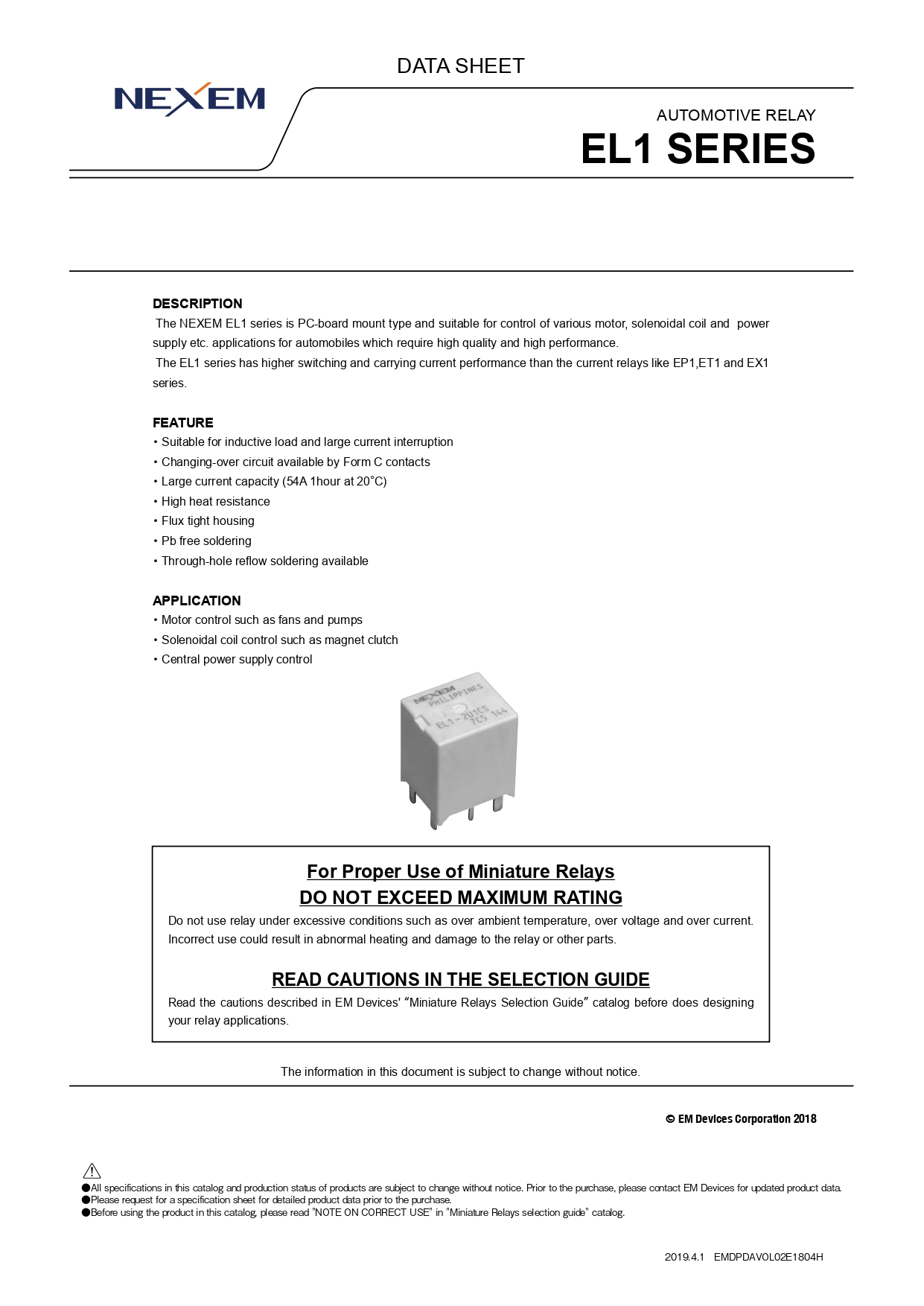 Miniature Power Relay Data Sheet pdfimage