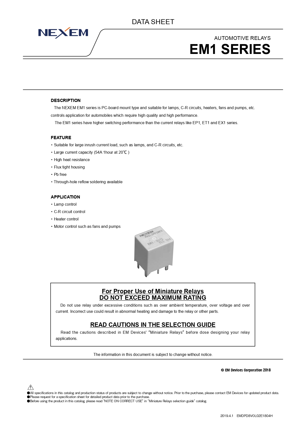 Miniature Power Relay Data Sheet pdfimage