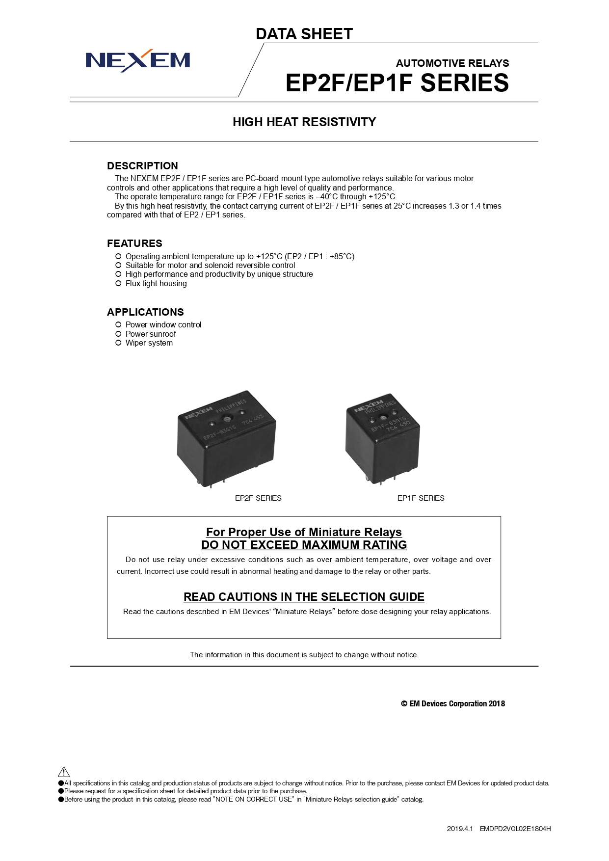 Miniature Power Relay Data Sheet pdfimage