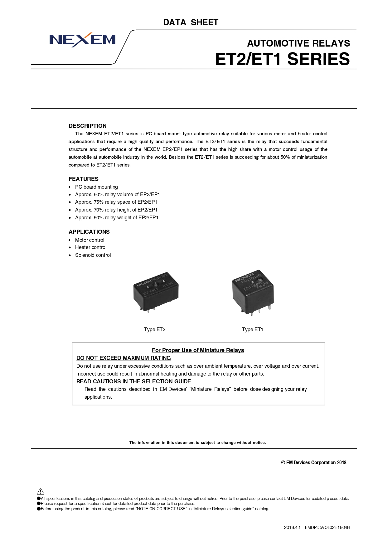 Miniature Power Relay Data Sheet pdfimage