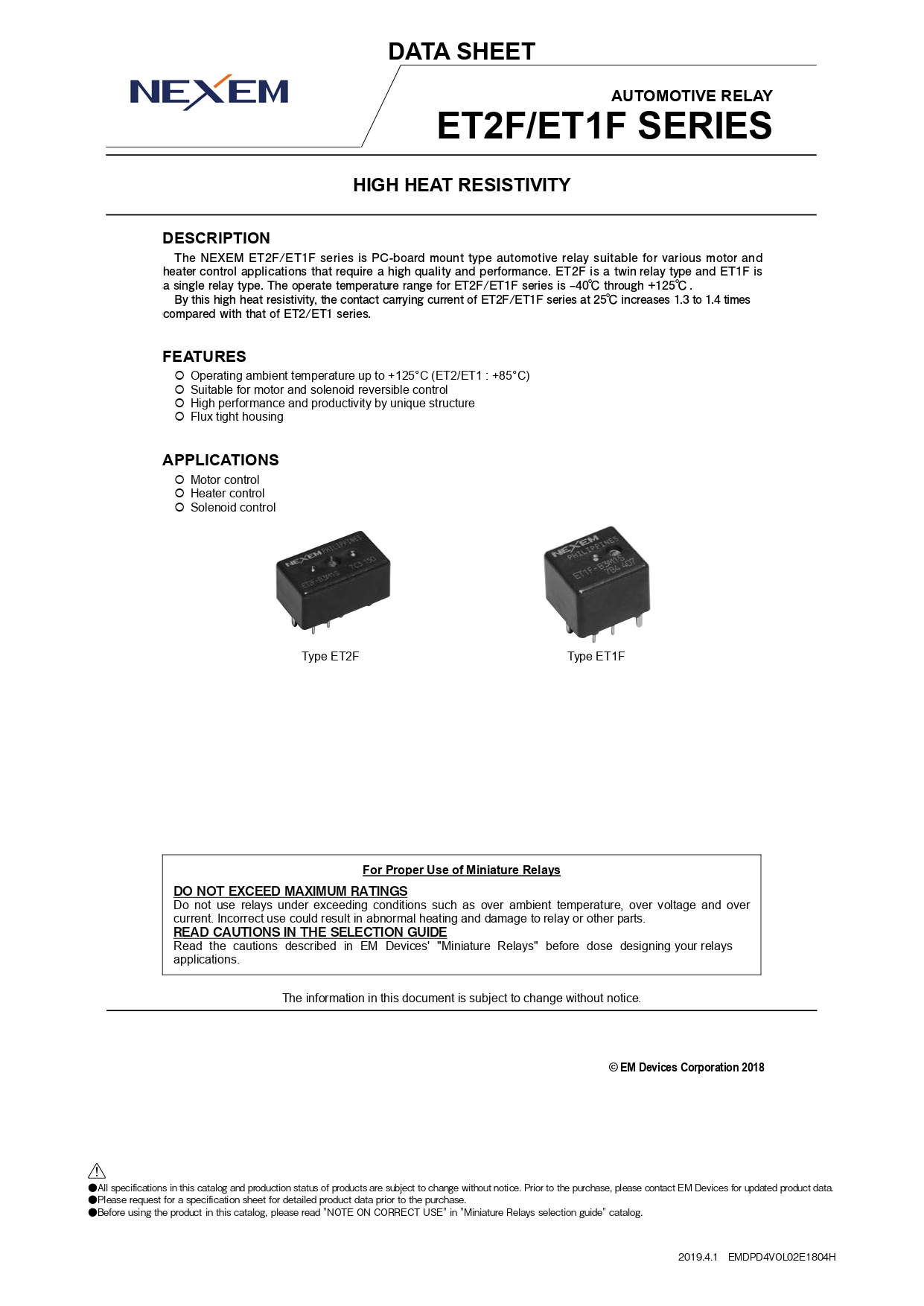 Miniature Power Relay Data Sheet pdfimage