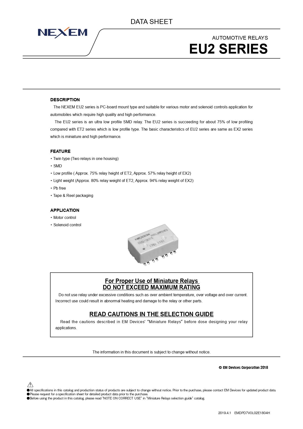 Miniature Power Relay Data Sheet pdfimage