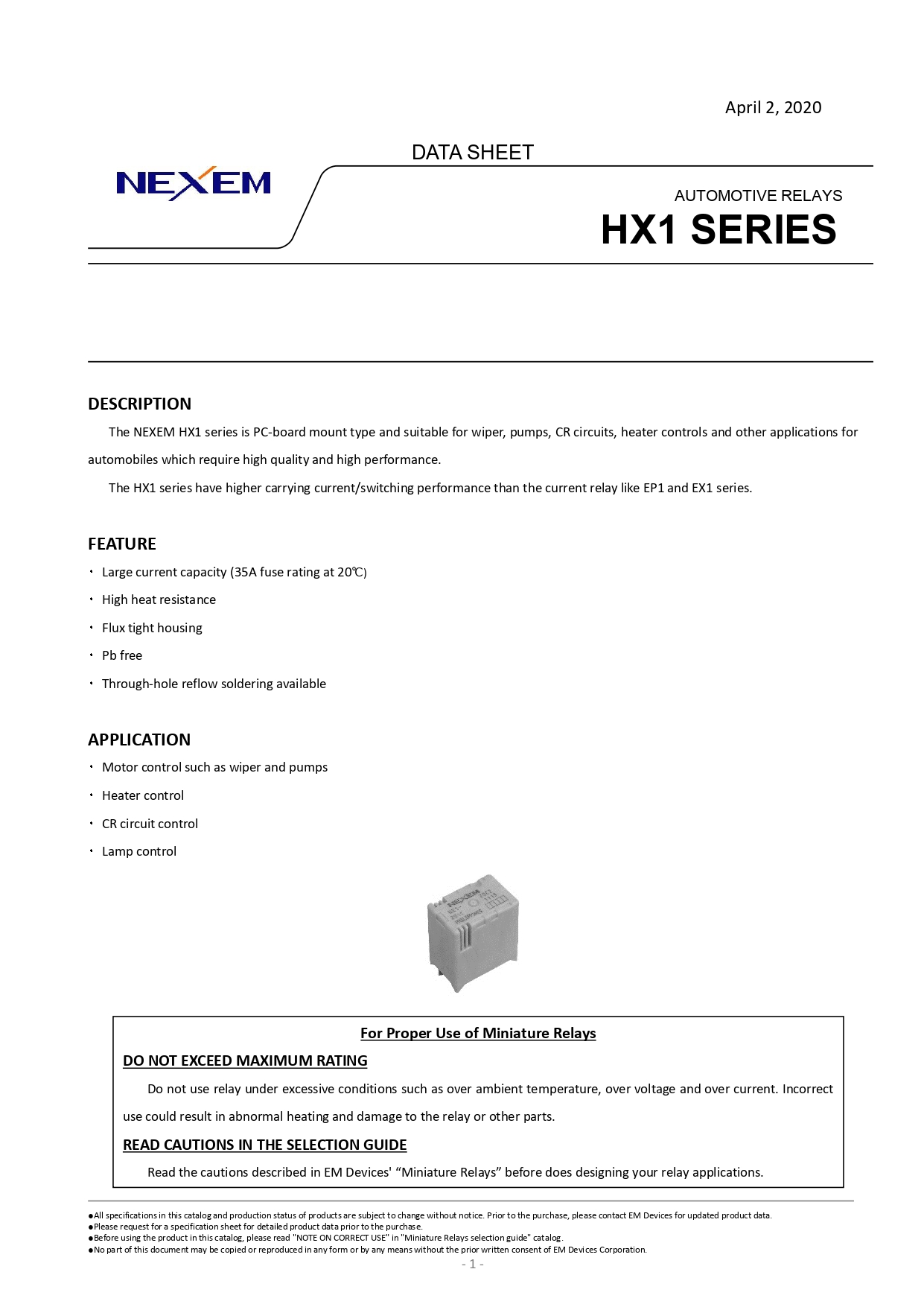 Miniature Power Relay Data Sheet pdfimage