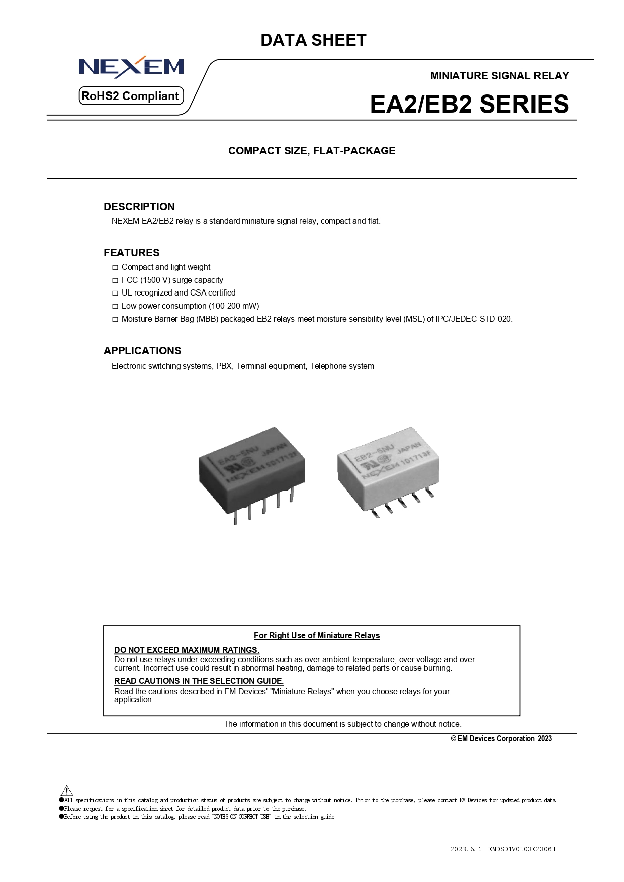 Miniature Signal Relay Data Sheet pdfimage