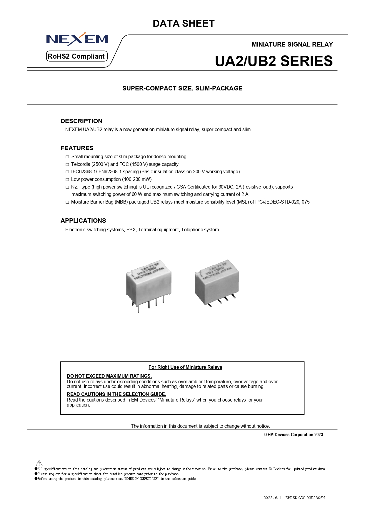 Miniature Signal Relay Data Sheet pdfimage