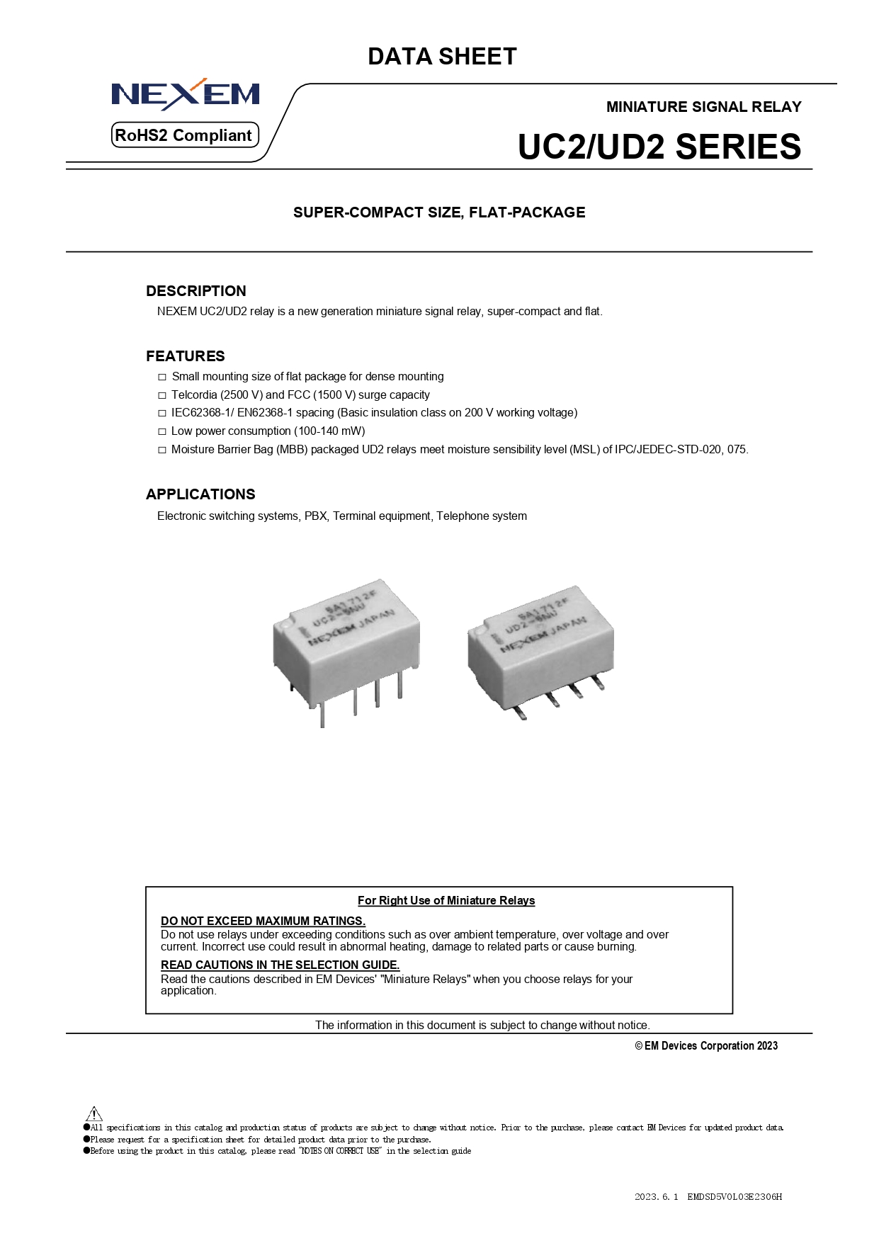 Miniature Signal Relay Data Sheet pdfimage