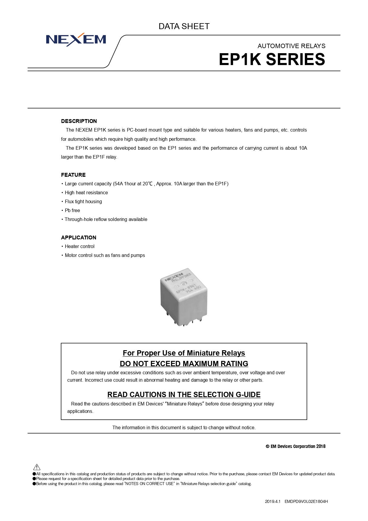 Miniature Power Relay Data Sheet pdfimage