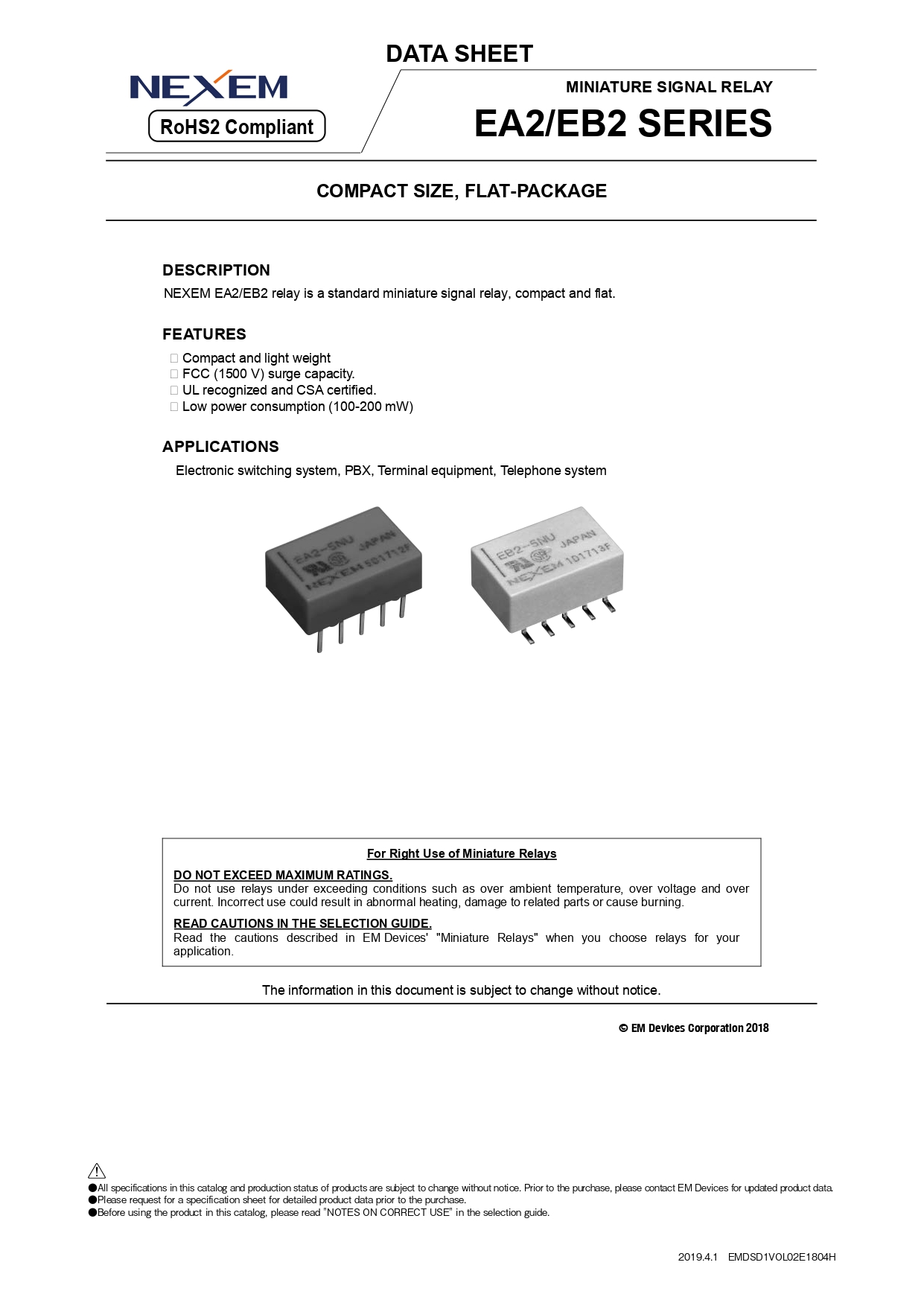 Miniature Signal Relay Data Sheet pdfimage