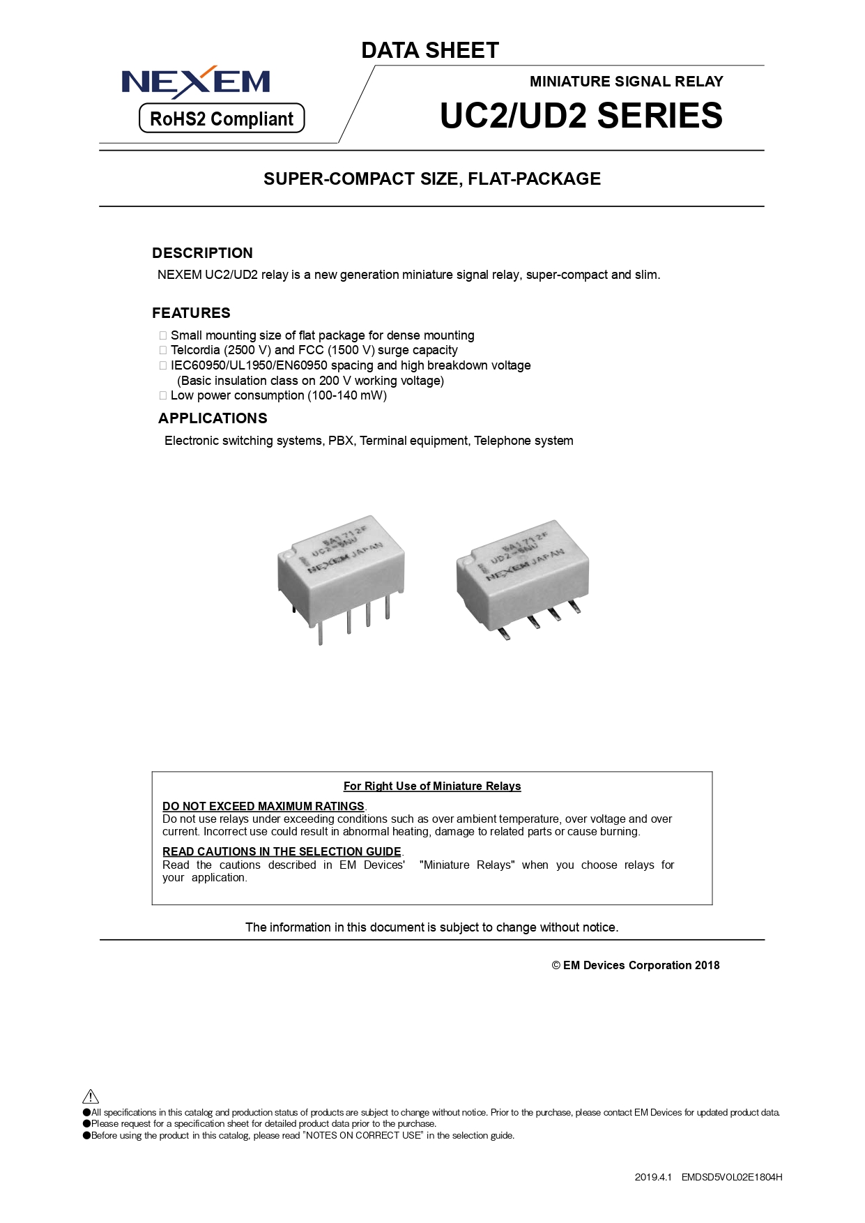 Miniature Signal Relay Data Sheet pdfimage