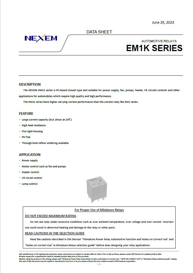 Miniature Power Relay Data Sheet pdfimage