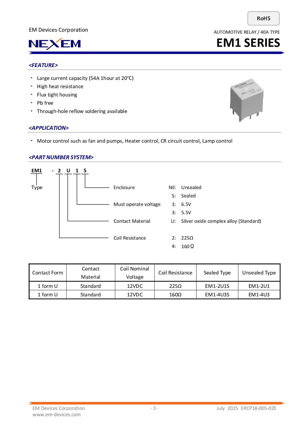 Automotive Power Relay Data Sheet pdfimage