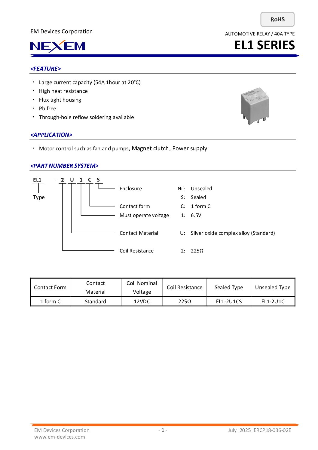 Automotive Power Relay Data Sheet pdfimage