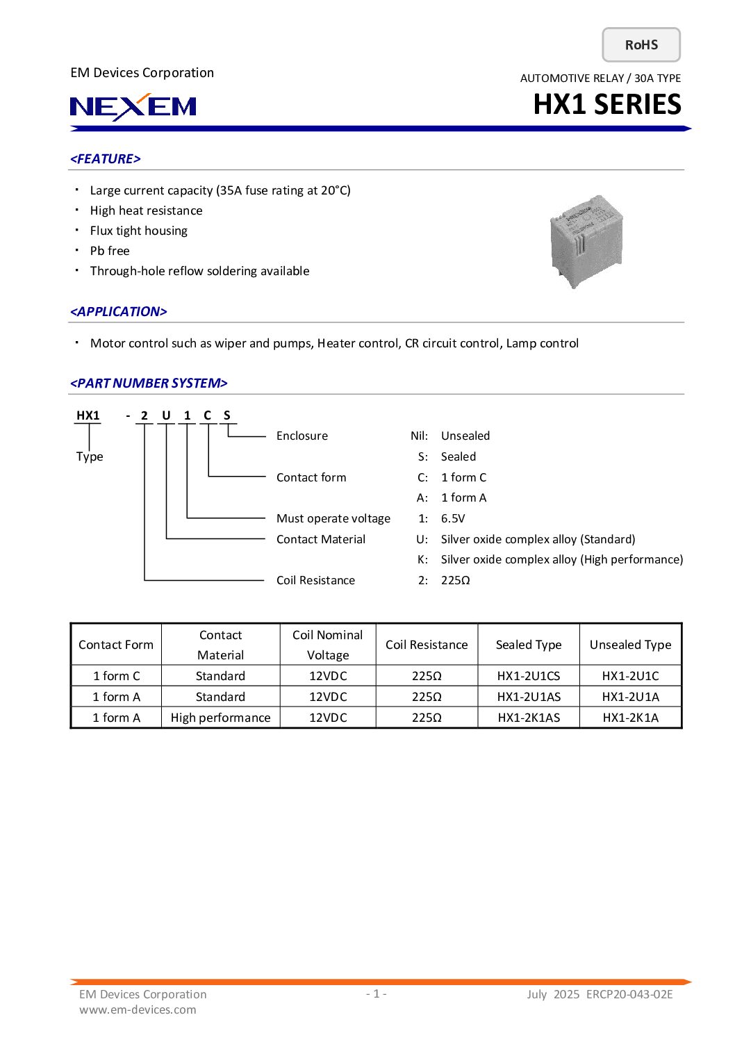 Automotive Power Relay Data Sheet pdfimage