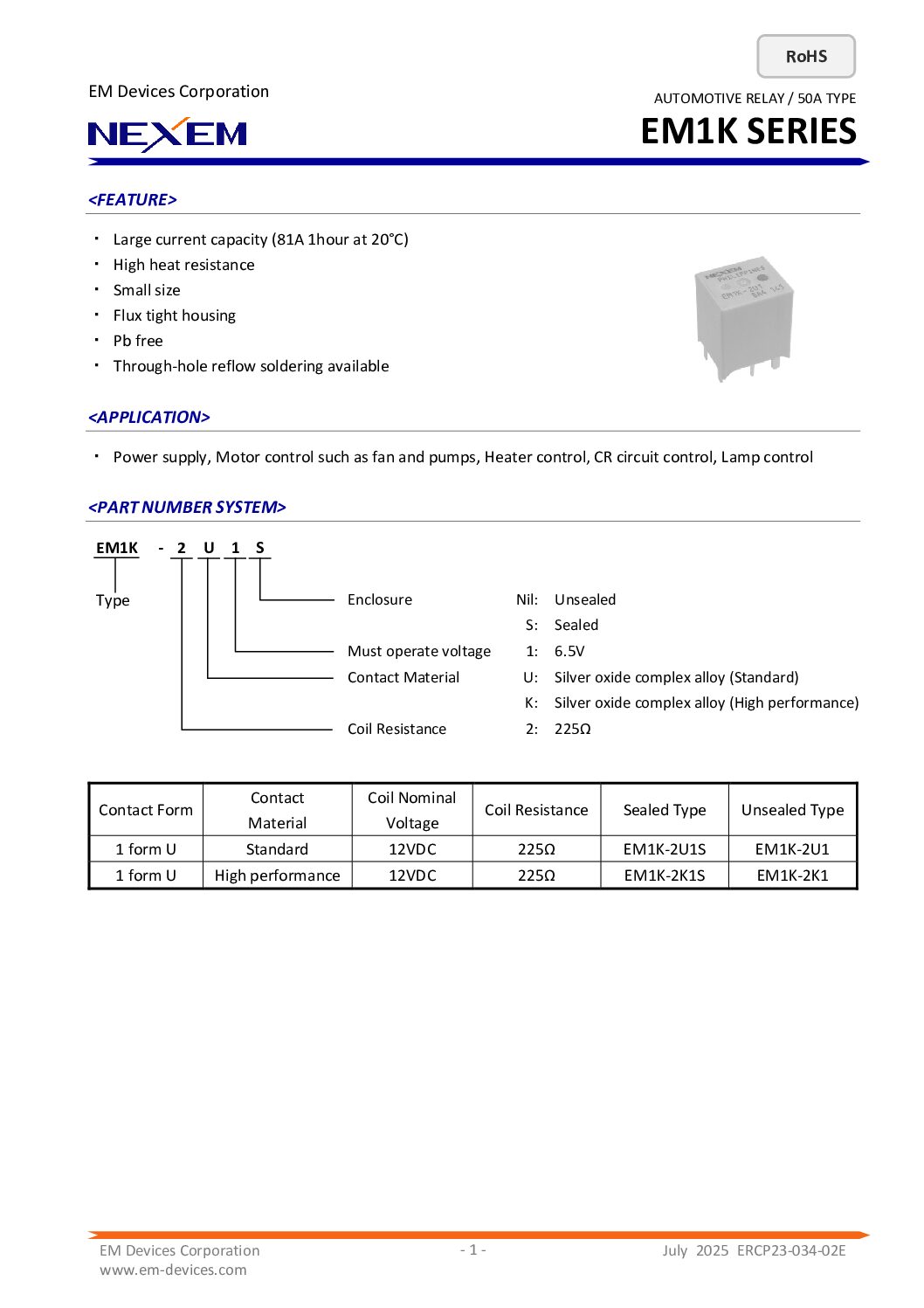 Automotive Power Relay Data Sheet pdfimage