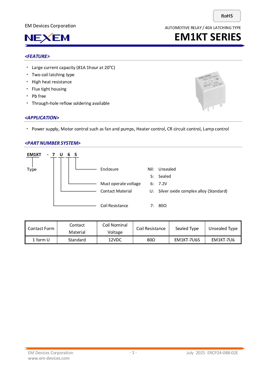 Automotive Power Relay Data Sheet pdfimage
