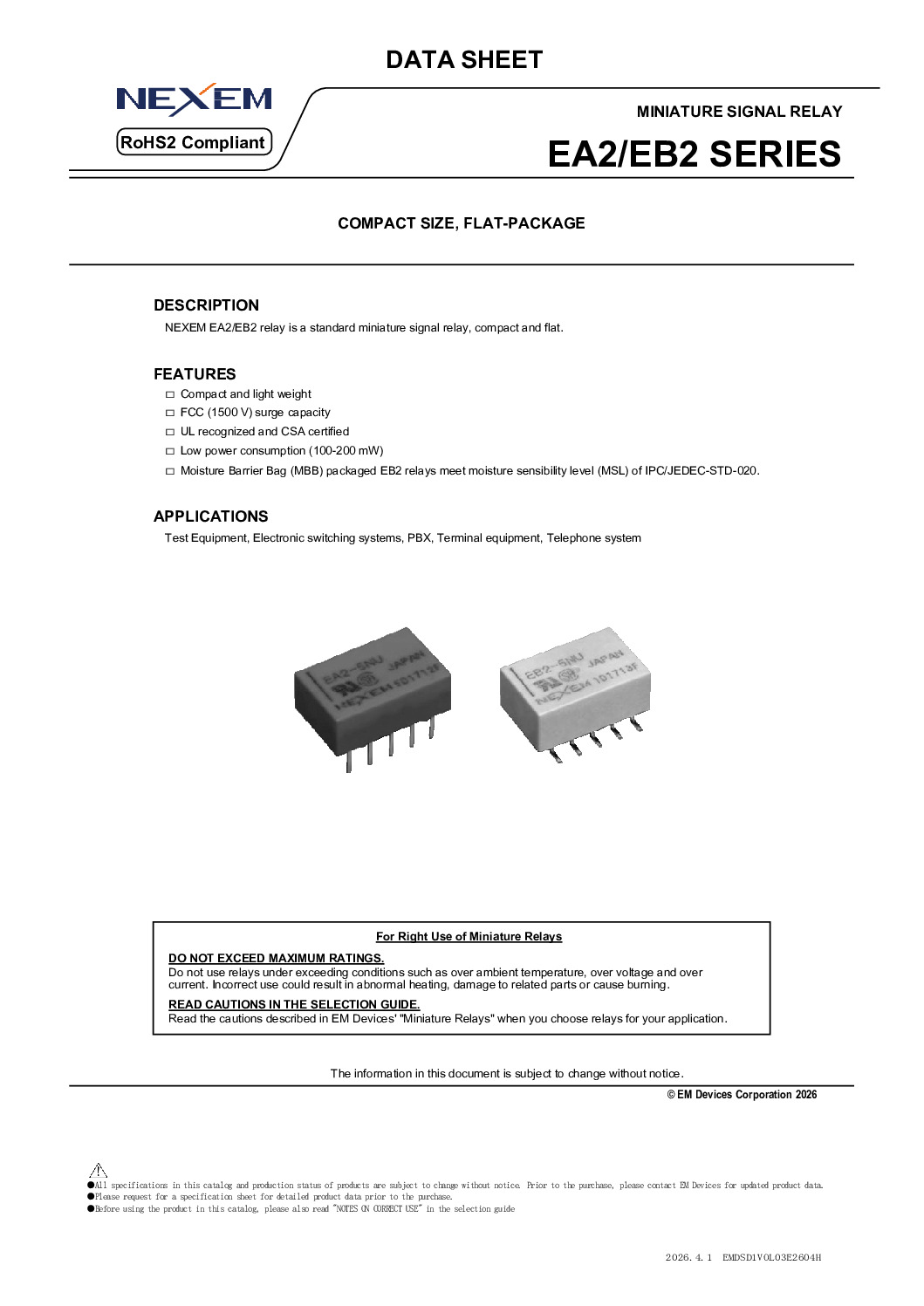 Miniature Signal Relay Data Sheet pdfimage