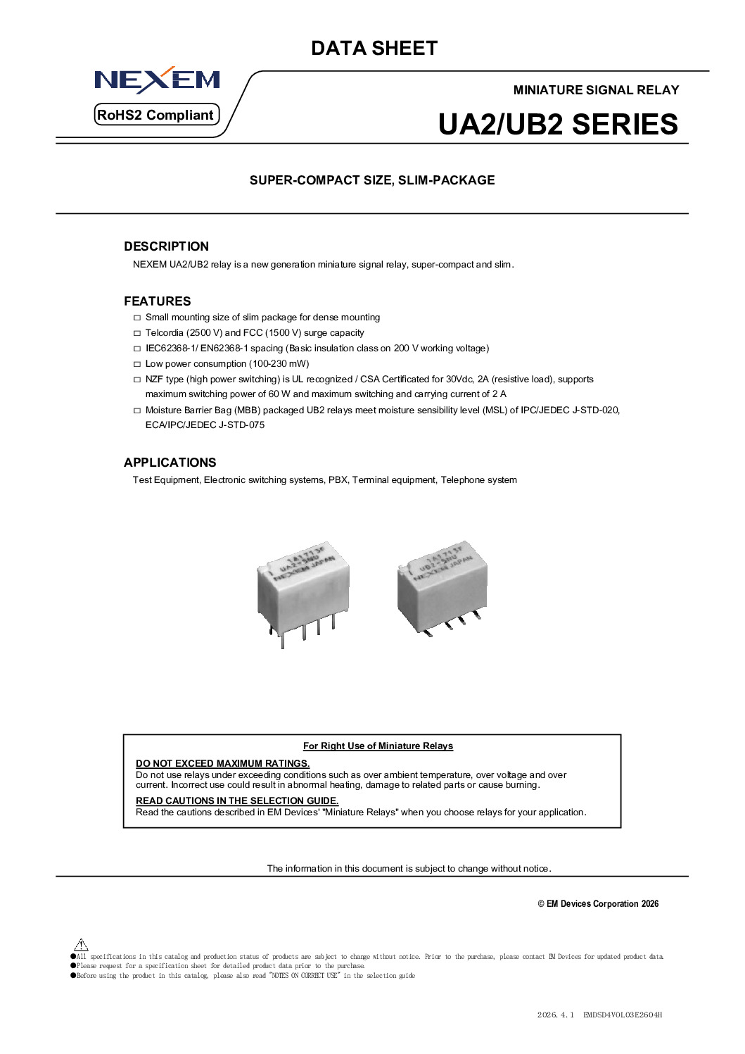 Miniature Signal Relay Data Sheet pdfimage