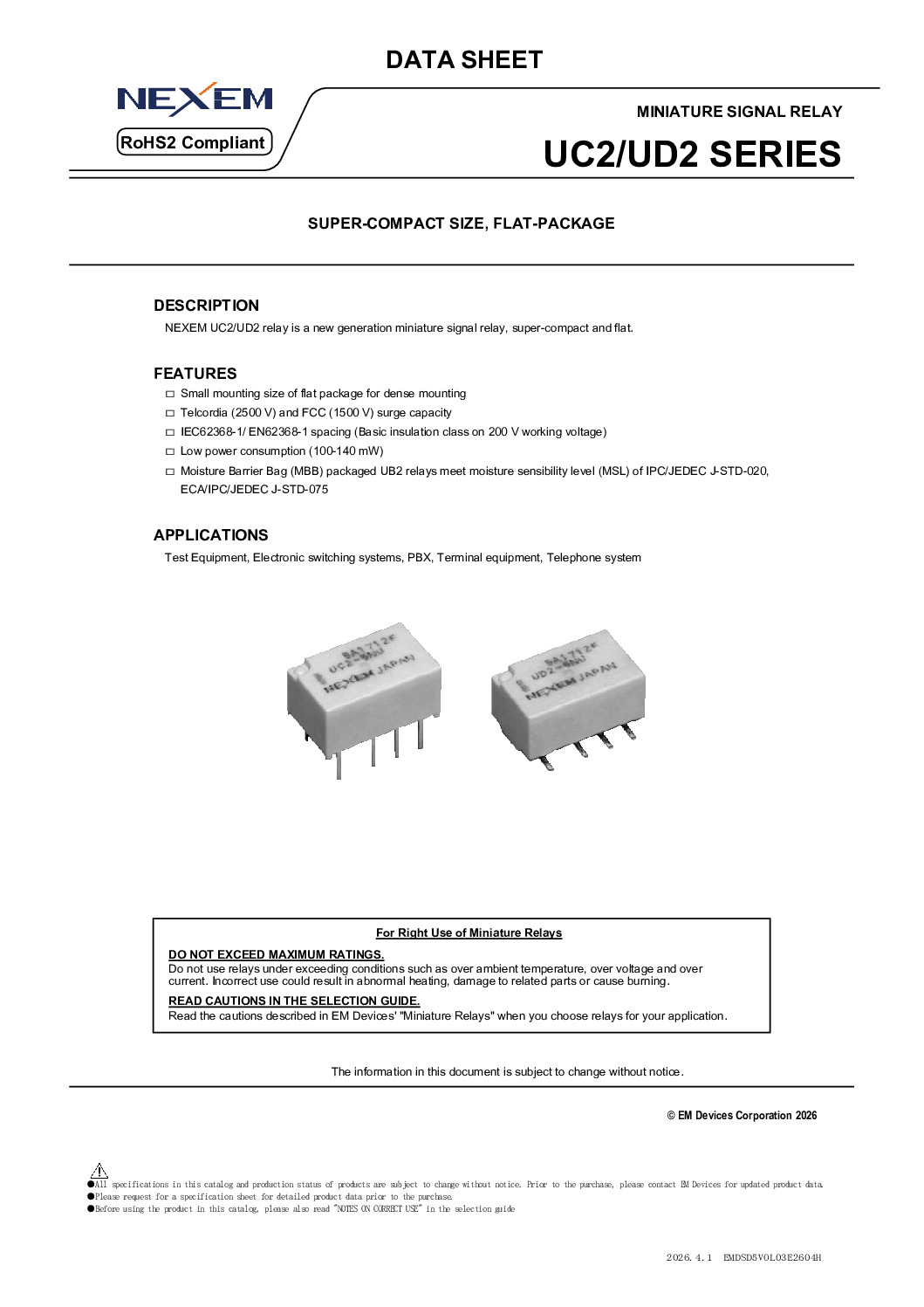 Miniature Signal Relay Data Sheet pdfimage