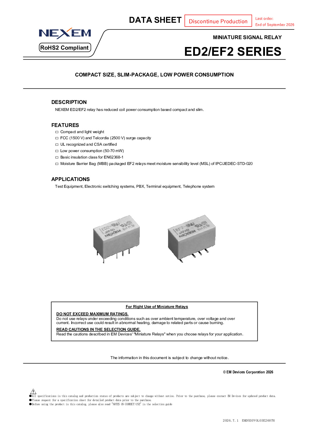 Miniature Signal Relay Data Sheet pdfimage